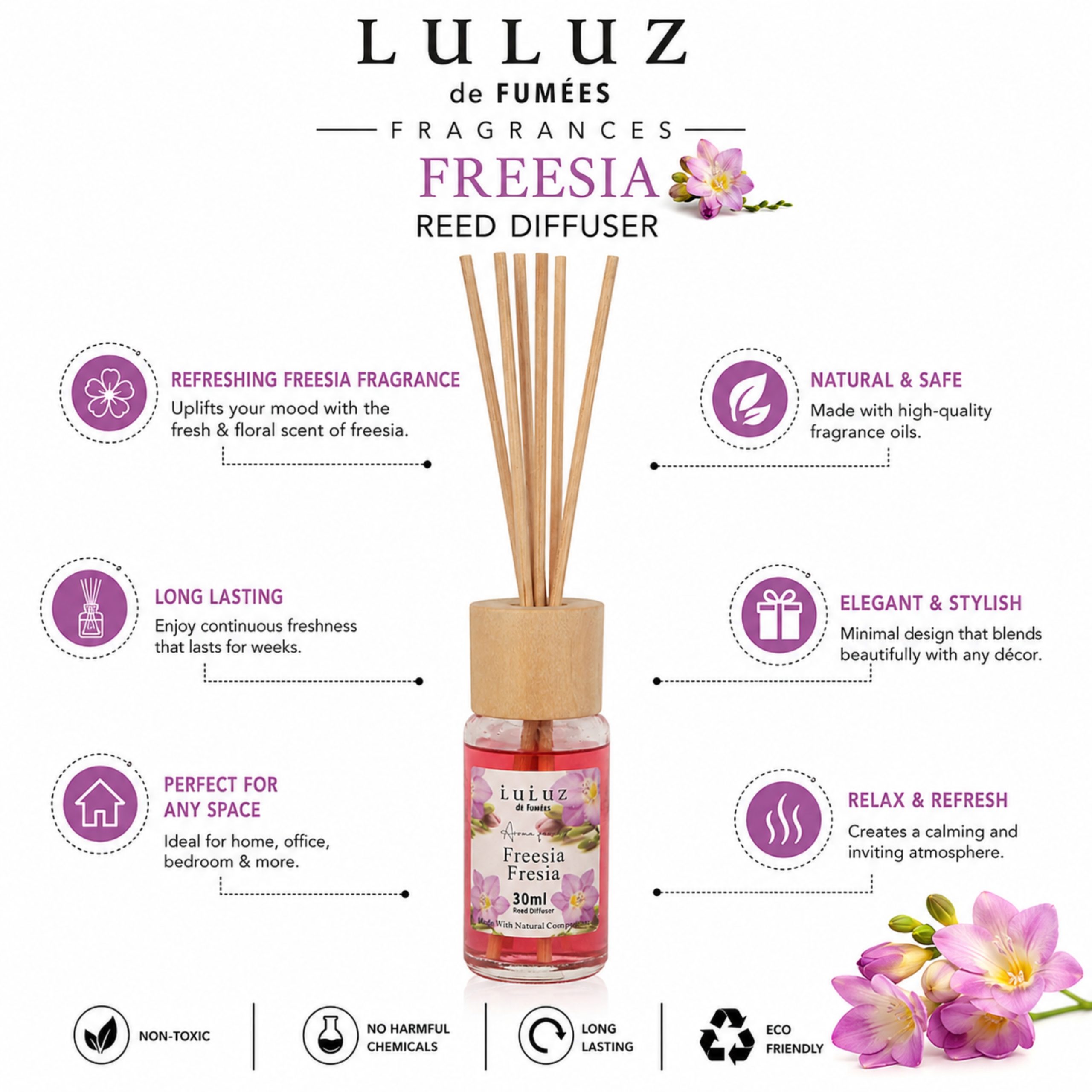 Freesia Reed Diffuser 30ml | Fresh Floral Luxury Home Fragrance – Qyaq - Image 3